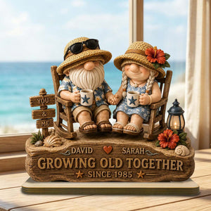 Growing Old Together - Personalized Beach Couple Wooden Plaque