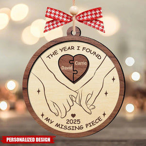 Personalized Couples Ornament: 2-Layer Wooden Missing Piece