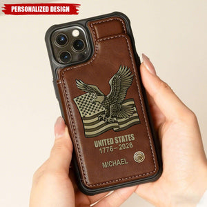 Personalized Leather Wallet Phone Case | US 250th Anniversary Gift | Veteran Gift