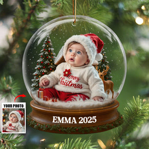 Baby's 1st Christmas With Santa Suit And Reindeer, Custom Acrylic Ornament