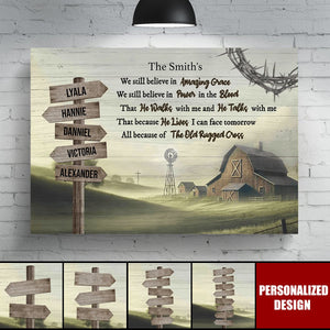 Amazing Grace Farmhouse Wooden Road Sign - Personalized Poster