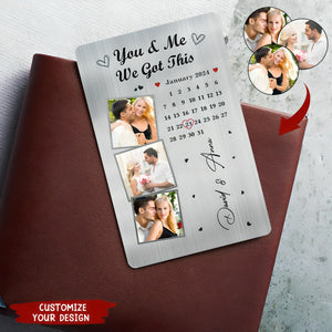 The Day Our Journey Began - Gift For Couples Custom Photo Calendar Personalized Aluminum Wallet Card