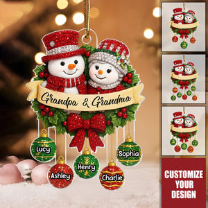 Snowman Grandparents Christmas Wreath - Personalized Acrylic Ornament