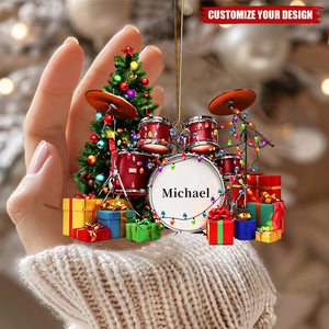Personalized Name Drum Ornament, Xmas Ornament for Music Lovers