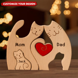 Cat Family - Personalized Wooden Cat Family Puzzle