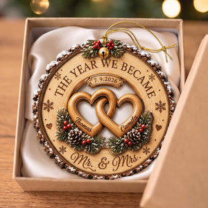 Personalized Newlywed Christmas Gift Wooden Ornament