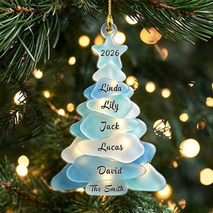 Personalized Sea Glass Tree Ornament, Custom Family Names Beach Christmas Gift
