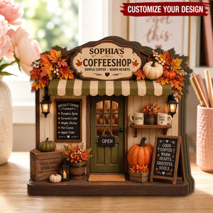 Personalized Autumn Coffee Shop Wooden Block, Fall Farmhouse Coffee Decor