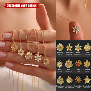 Personalized Custom Birth Flower Necklace With Birthstone, Gift For Her