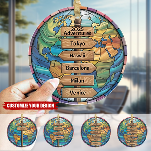 Personalized Travel Adventure Acrylic Ornament, Family Vacation Gift Couple Travel Gift