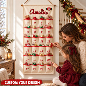 Personalized Name Pattern Advent Calendar Wall Hanging, 24 Large Pockets
