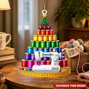 Personalized Sewing Ornament, Thread Spools Christmas Tree Ornament
