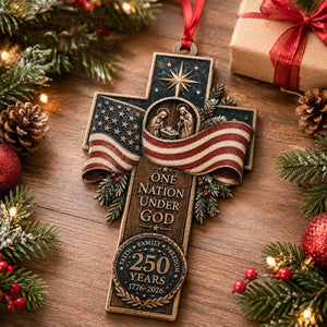 America Wood Ornament, Faith Family Freedom, Patriotic Cross Christmas Decor