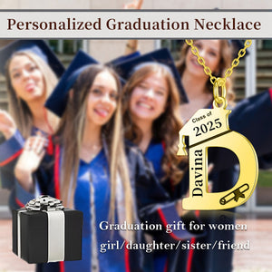 Graduation Gift for Class of 2025 Graduates - Personal letter Initial Bachelor Hat Diploma Necklace