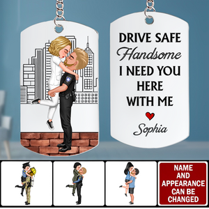 Personalized Couple Portrait, Firefighter, Nurse, Police Officer, Teacher, Gifts by Occupation Stainless Steel Keychain