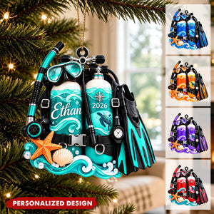 Personalized Scuba Diving Equipment Ornament, Custom Name Diving Gear Gift