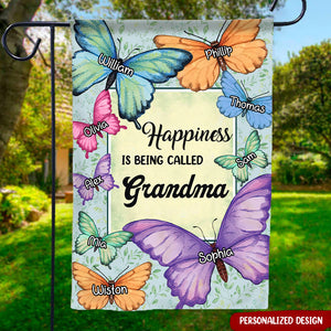 Lovely Grandma Mom Butterfly Kids, Happiness Is Being Called Nana Personalized Flag