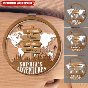 Personalized Travel Adventure Car Visor Clip, Custom Traveling Destination