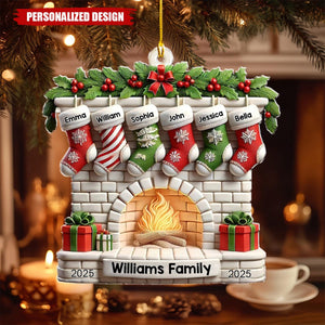 Stockings on Fireplace - Personalized Family Ornament