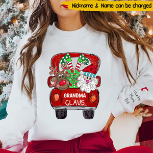 Personalized Mimi Grandma Claus Truck Christmas and Grandkids Sweatshirt