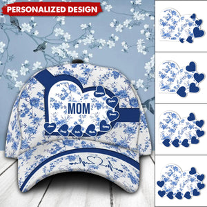 Personalized Cap With Blue Flower, Chinese Style Gift For Grandma,Mom