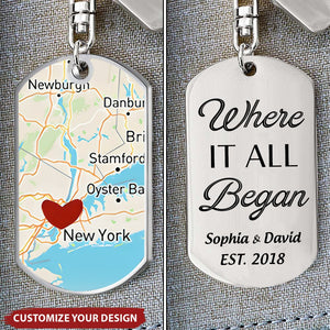 Where It All Began - Couple Personalized Custom Aluminum Keychain - Gift For Husband Wife, Anniversary