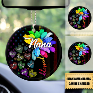 Grandma With Grandkids Rainbow Flower Personalized Circle Ornament