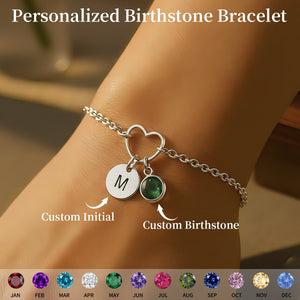 Personalized Heart Initial Birthstone Bracelet