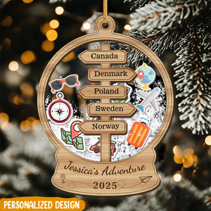 Personalized Travel Adventure Shaker Ornament, Custom Traveler Keepsake