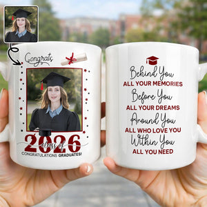 Behind You All Your Memories, Personalized Photo Coffee Mug, Gift For Graduates
