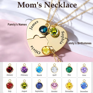 Personalized Birthstone Heart Puzzle Name Necklace, Mother's Day Gift