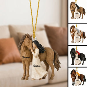 Girl Standing With Horse Personalized Acrylic Ornament - Custom Horse Lover Keepsake Gift