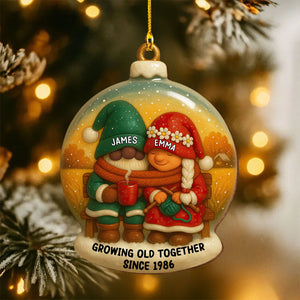 Growing Old Together With Santa Hats, Custom Wood Ornament