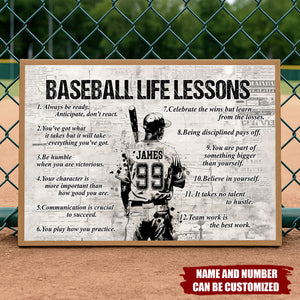 Baseball Life Lessons Personalized Canvas Print, Softball Gift For Boy Man