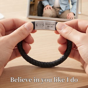 Personalized Loving Message Mens Leather Bracelet