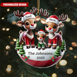 Reindeer Family 3D Effect Cute Christmas Decor Personalized Acrylic Ornament