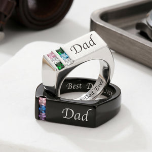 Personalized 1-8 Birthstone Men Ring With Name, Father's Day Gift For Dad Grandpa