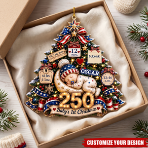 Personalized Baby's 1st Christmas America 250th Anniversary Ornament