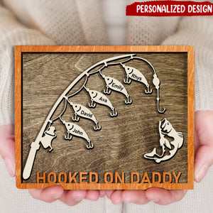 Hooked on Papa, Grandpa - Personalized 2-Layered Wooden Plaque With Stand