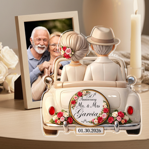 Personalized Old Couple Wedding Anniversary On Car Acrylic Plaque