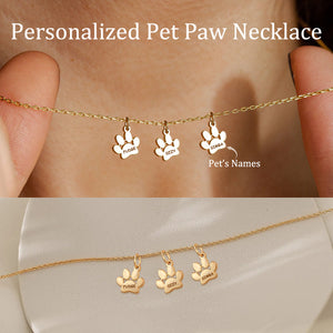 Personalized Custom Pet's Names Pet Paw Necklace, Gift For Pet Lovers