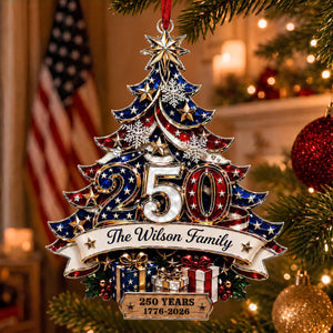 Custom 250th Anniversary Ornament, America Patriotic Family Christmas Tree Decor