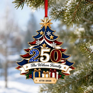 250th Anniversary Ornament 1776-2026, Personalized Family Name Patriotic Holiday Gift