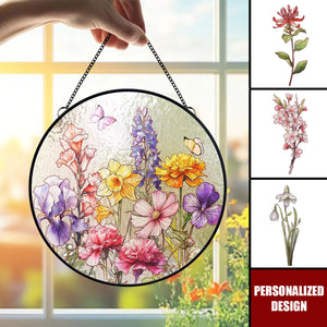 Her Love Blooms In Every Season - Family Personalized Stained Window Hanging Suncatcher