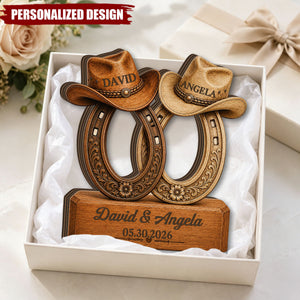 Personalized Horseshoe Cowboy Hat Wooden Plaque - Western Couple Centerpiece Decor