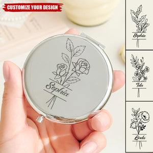 Personalized Small Mirror With Birthday Flower And Name-Gift For Her