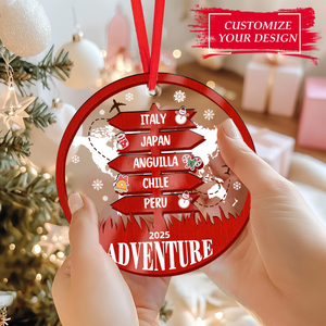 Personalized Travel Adventure 2 Layered Wooden Ornament