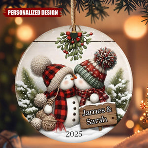 Personalized Kissing Snowman Couple Ornament, Engagement Gift