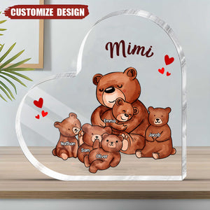 Family Bear Little Heart - Gift For Mother's Day Personalized Acrylic Plaque