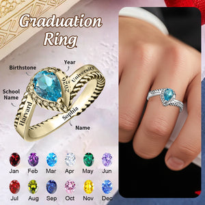Graduation Birthstone Ring With Custom Engravings